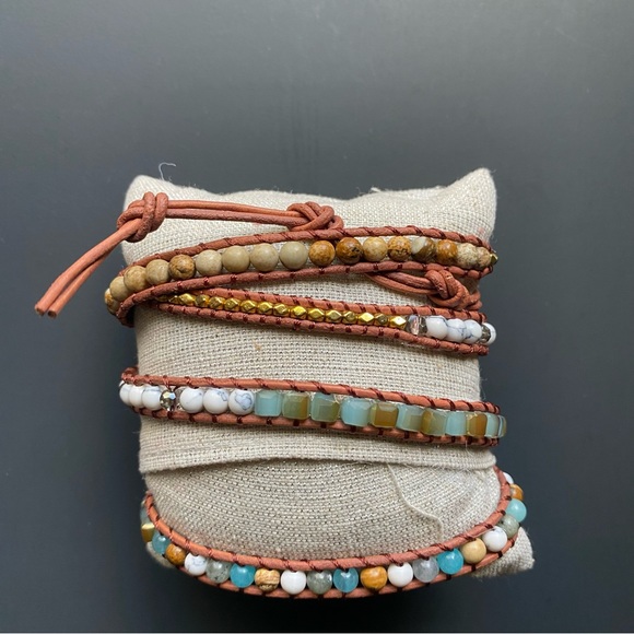 Turquoise and brown wrap bracelet - Picture 2 of 5